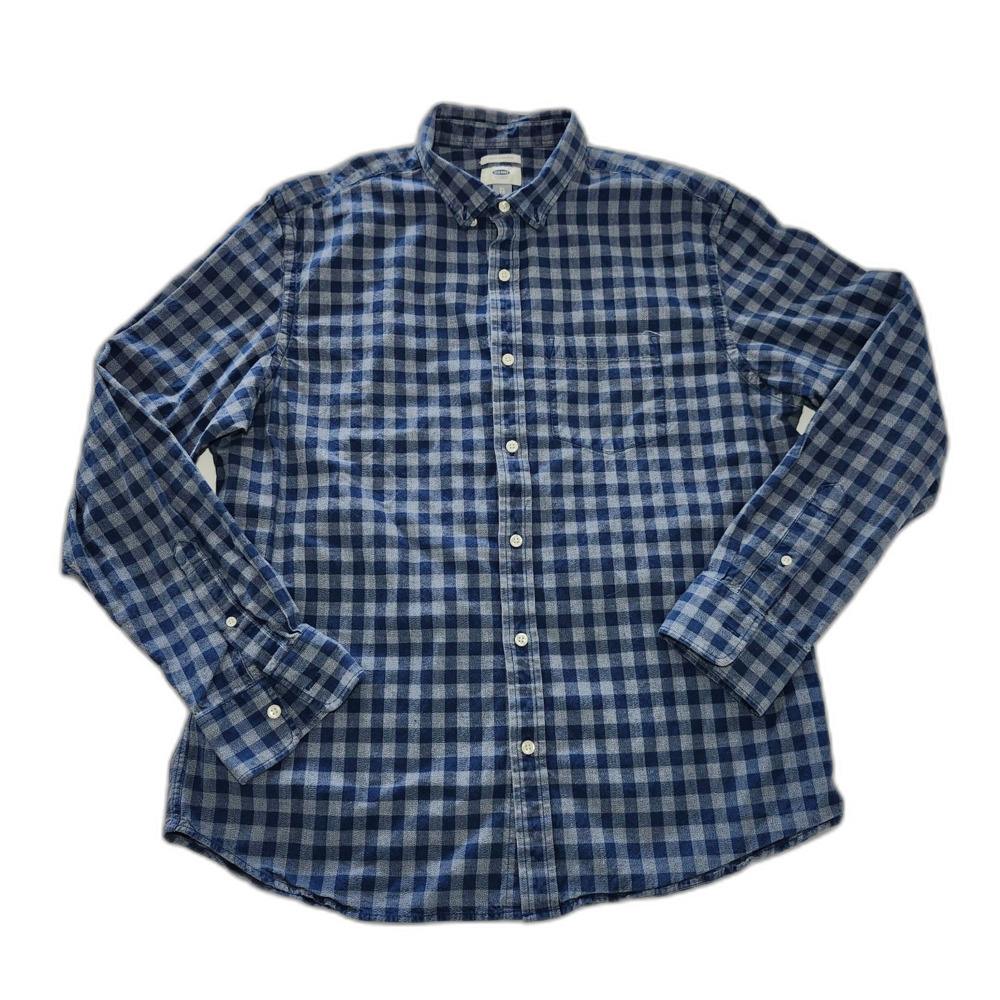 Old Navy Men's Button Down Slim Fit Blue Gingham Preppy Size XL